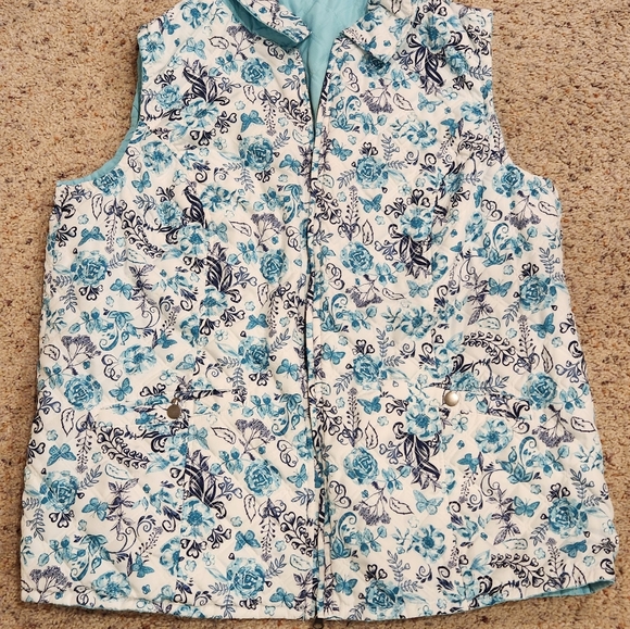 Appleseed's Women's Floral Zip-up Vest - Plus Size 1X - Reversible - Picture 4 of 4